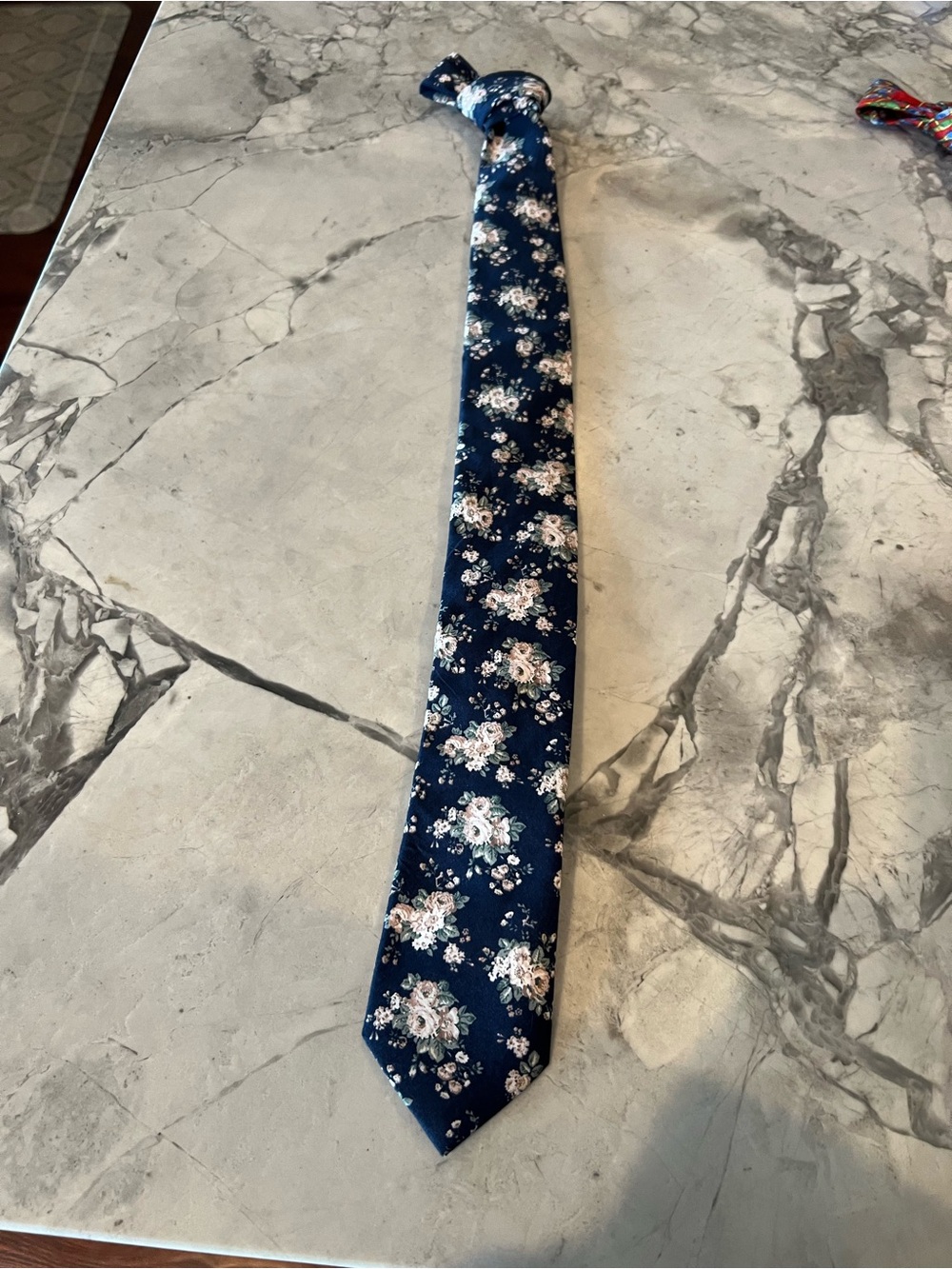 Original Penguin, navy floral, skinny tie, retro cottagecore men’s necktie